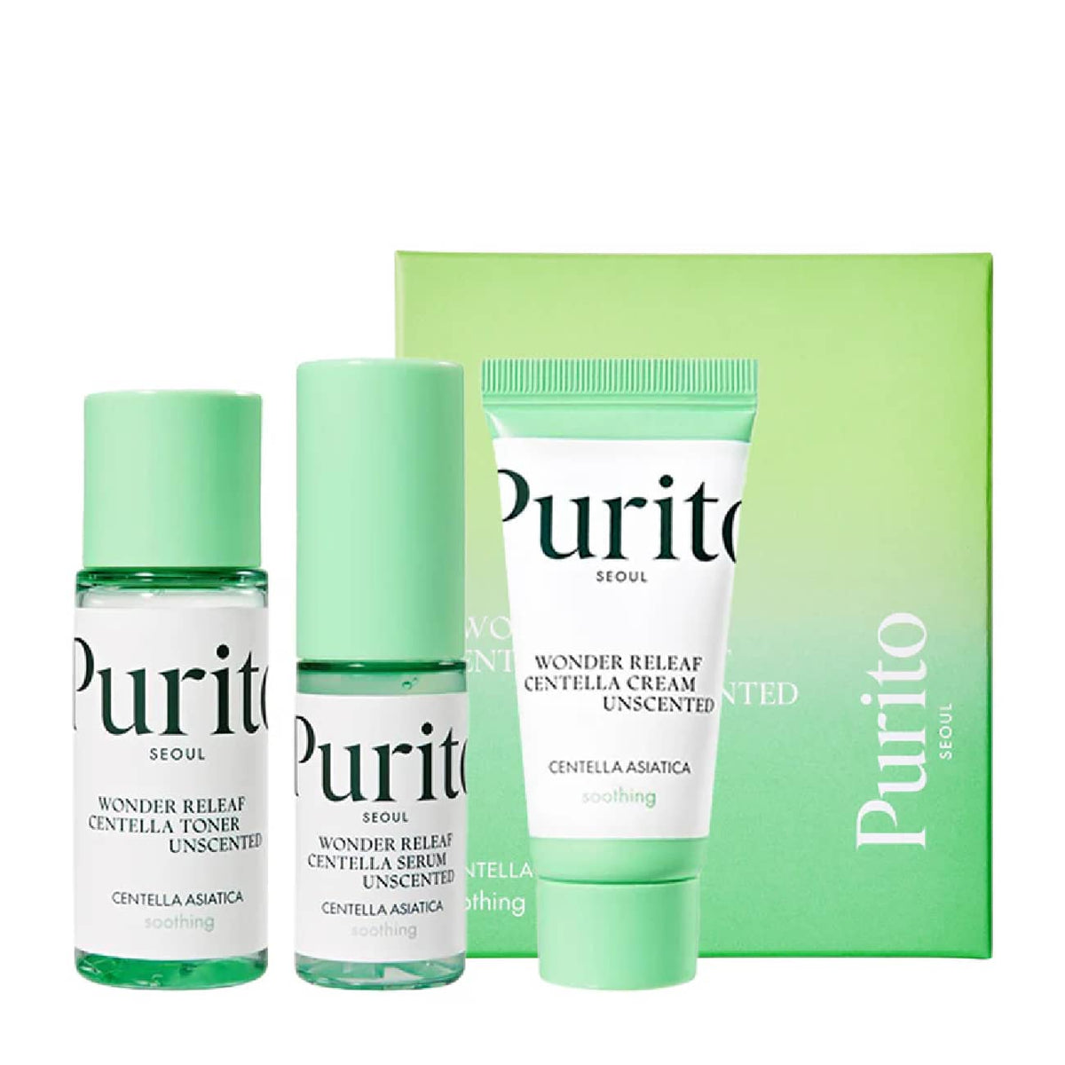 Wonder Releaf Centella Mini Kit UnscentedSerum15ml+Toner30ml+ Cream15ml